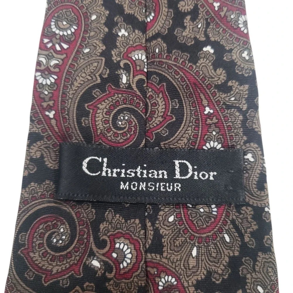 Christian Dior Mens‎ Tie Necktie Designer Luxury Black Red Paisley Italian Silk